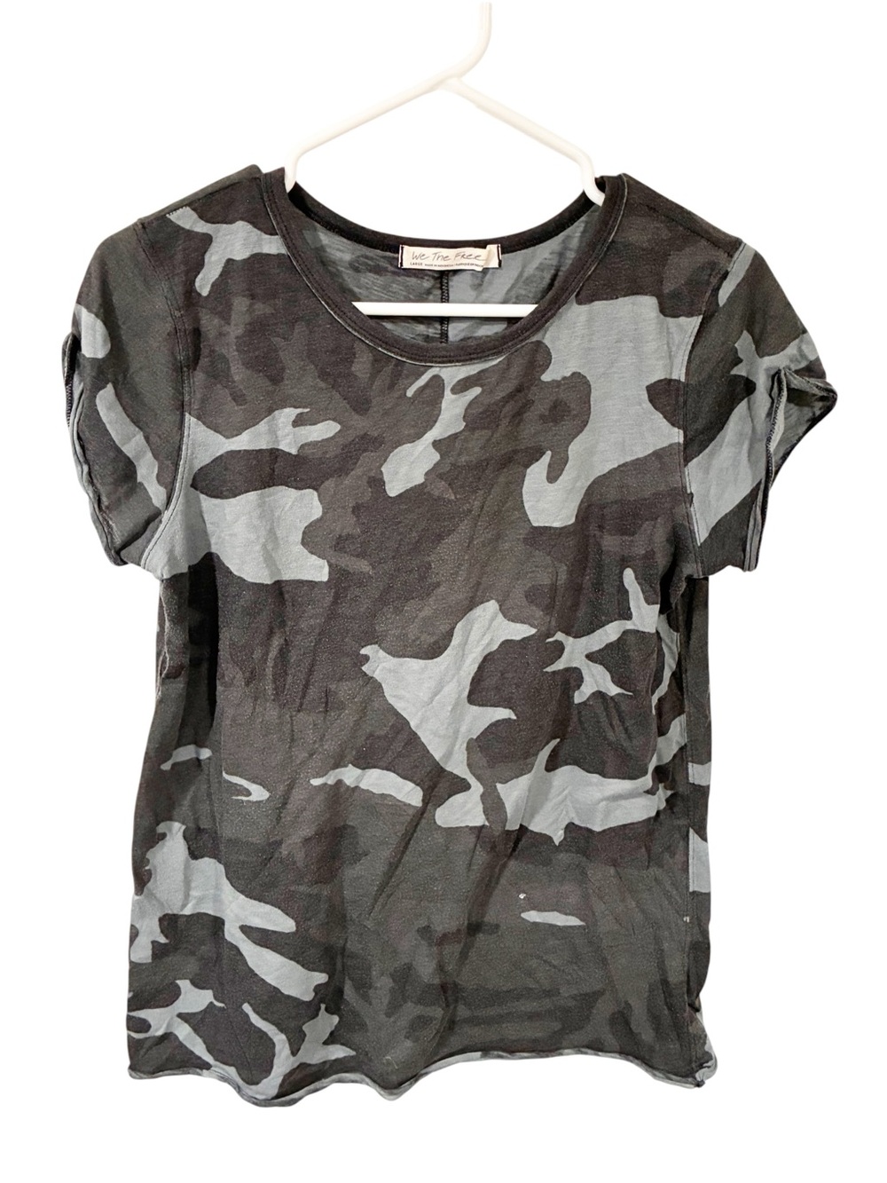 Free People We The Free Women's Camo T Shirt Top Grey Short Sleeve Size Small